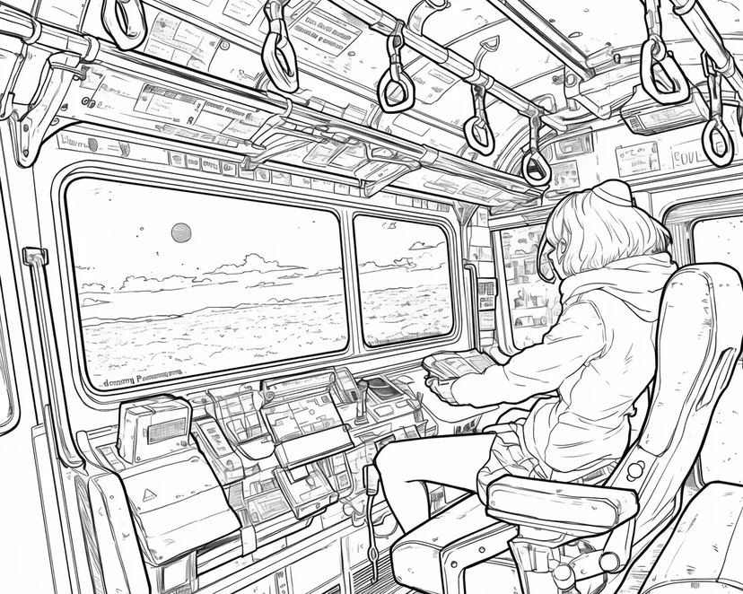 Dibujo de Viaje en un Tren del Futuro para colorear
