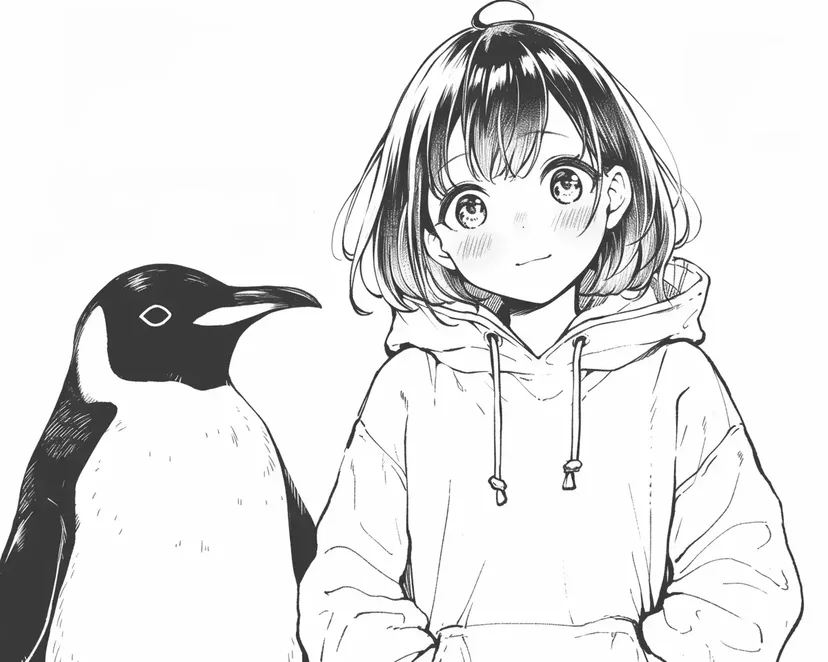Friendship Between a Penguin and a Girl coloring page