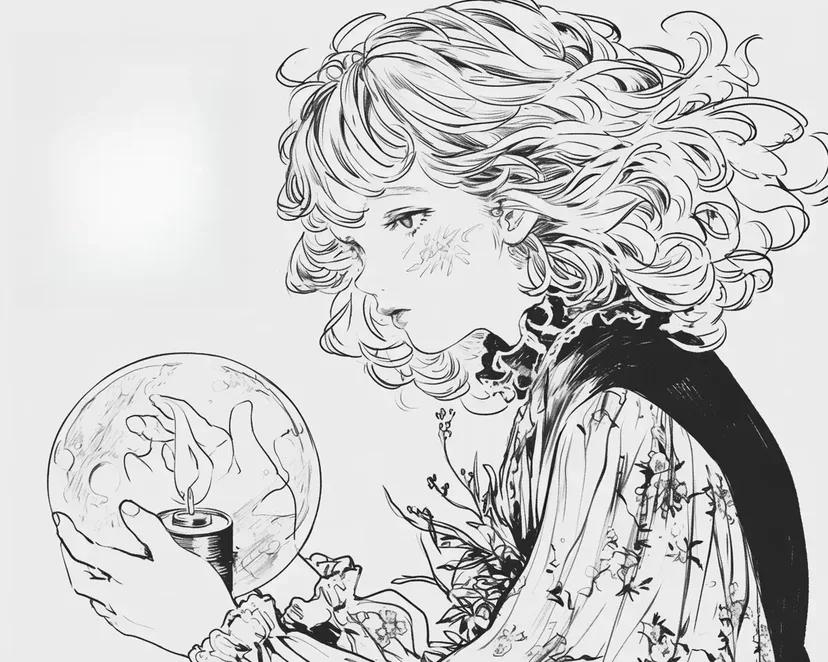 Dibujo de Chica con una Vela Mágica para colorear