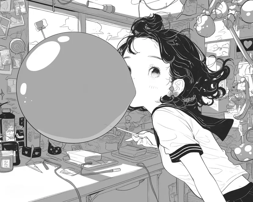 吹大泡泡糖的女孩涂色页
