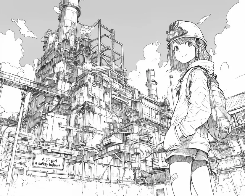 工場と少女の塗り絵