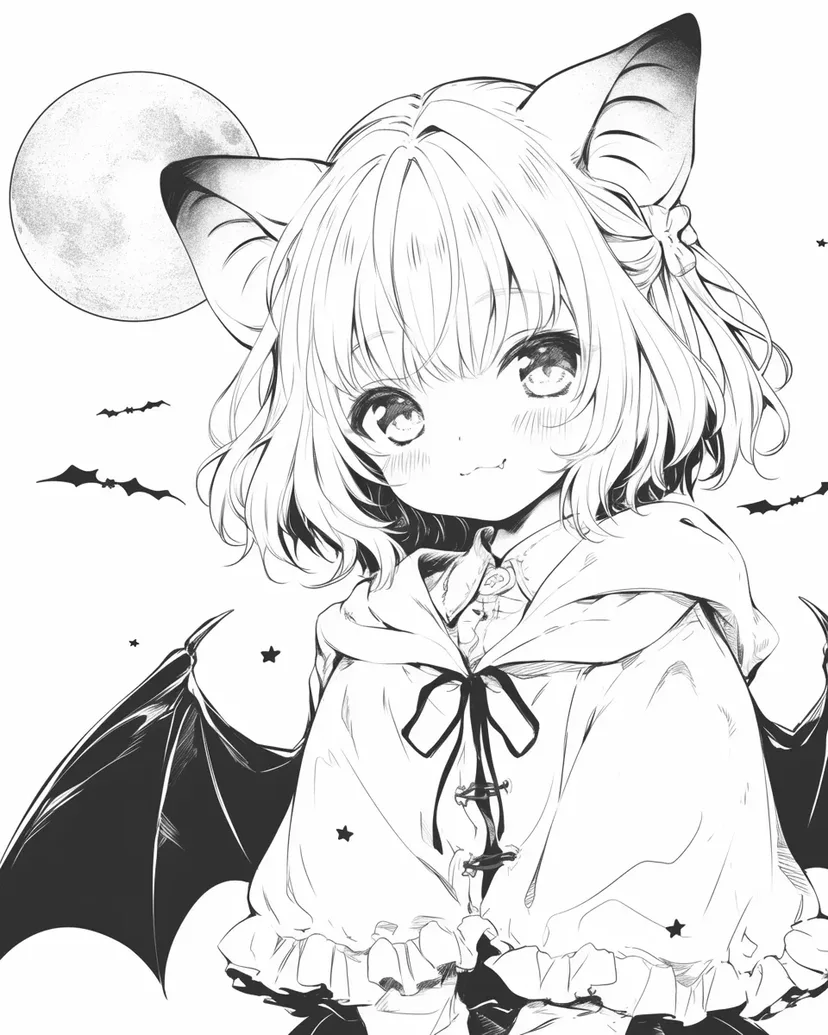 満月のヴァンパイアバットの塗り絵