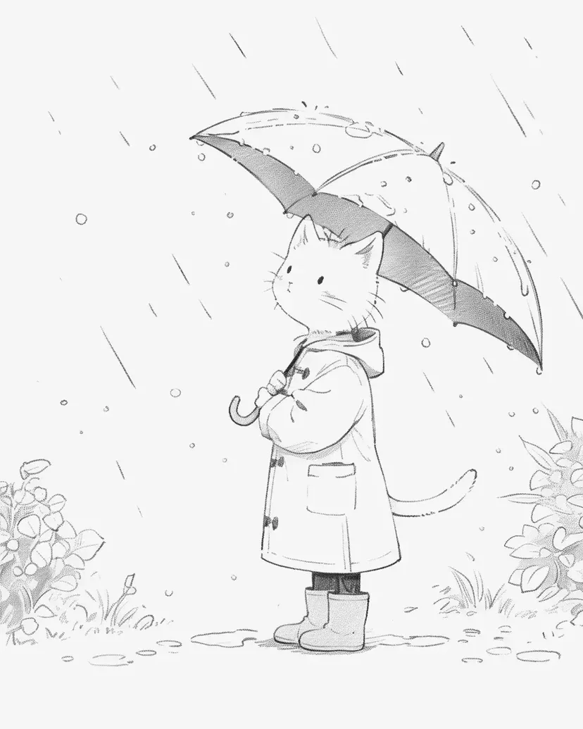 Dibujo de Gato en la Lluvia para colorear