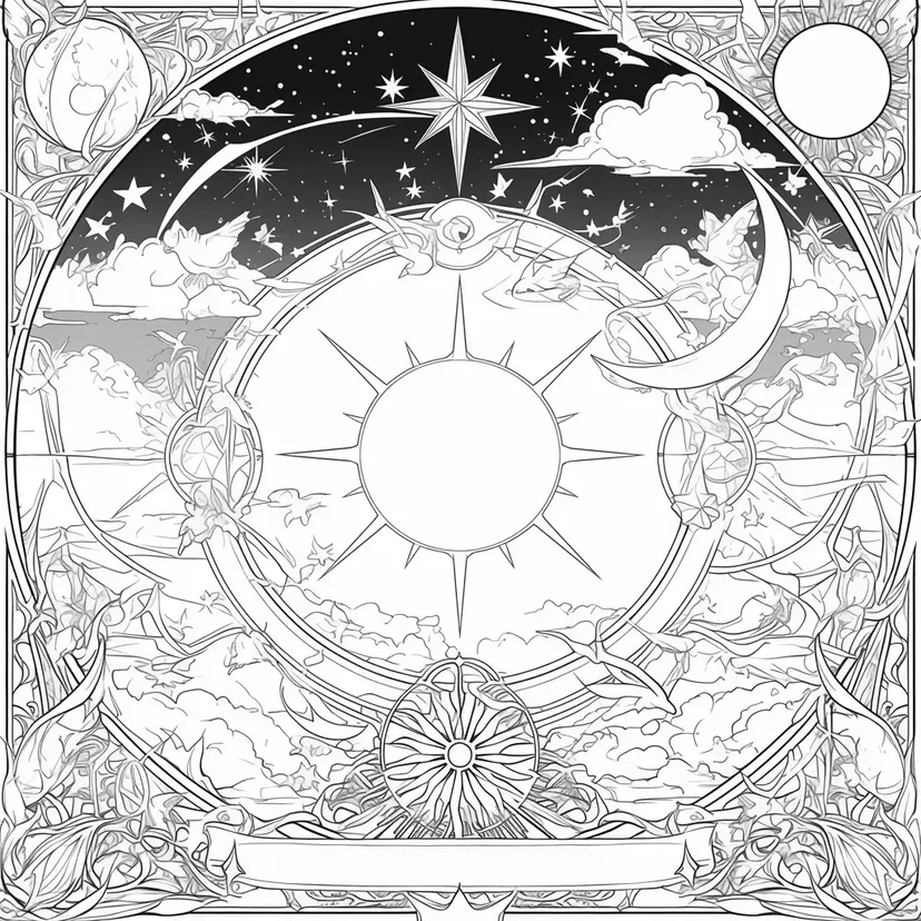 Desenho de Céu Noturno de Vidro Colorido Fantástico para colorir