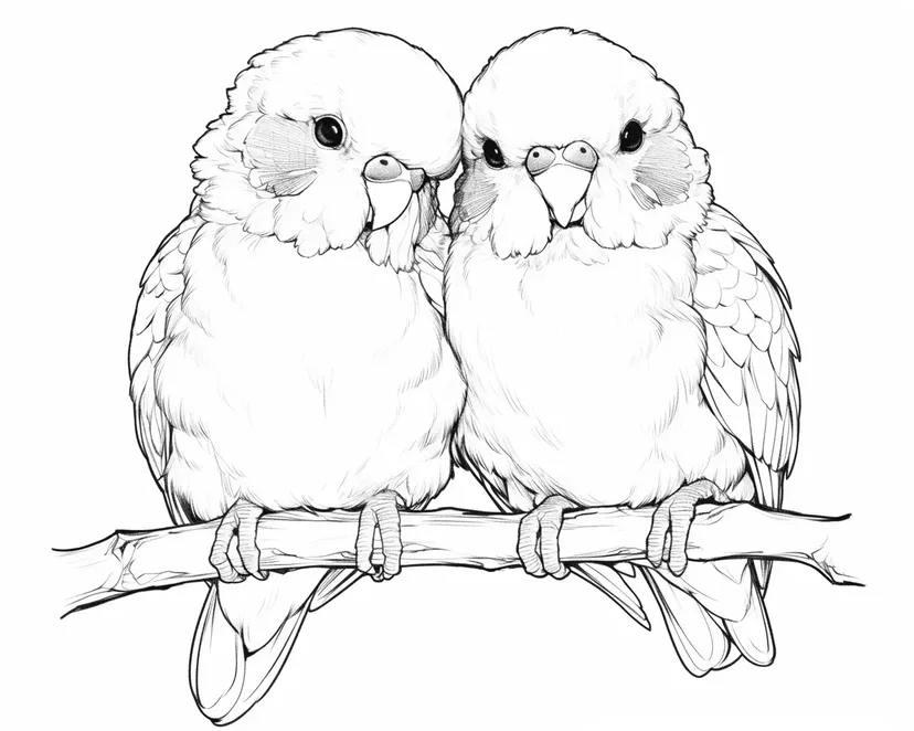 仲良しインコたちの塗り絵