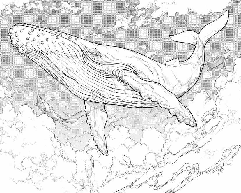 Coloriage Baleine Nageant dans le Ciel
