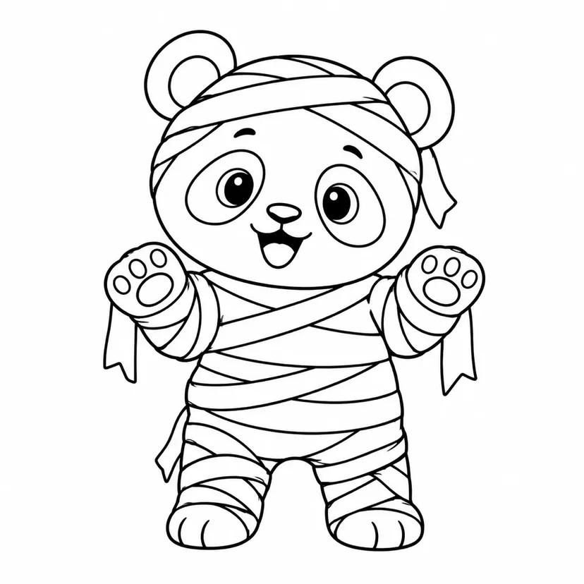 ミイラのパンダの塗り絵