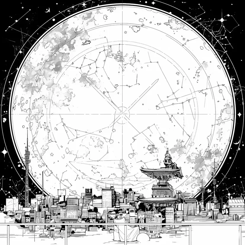 Dibujo de Cielo Estrellado y Paisaje Urbano para colorear