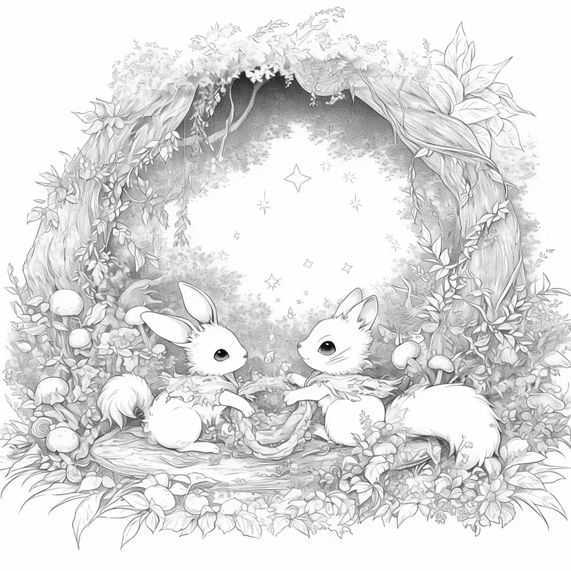森の中の友達の塗り絵