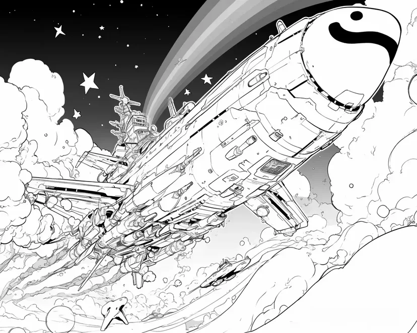 穿越星空的巨型宇宙飞船涂色页