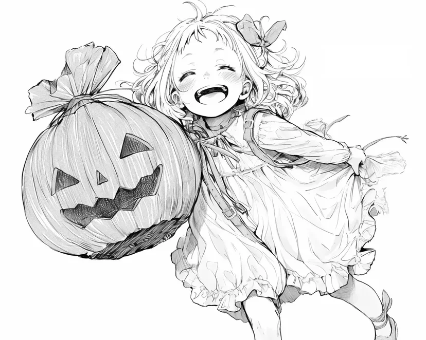 ハロウィンの笑顔の塗り絵