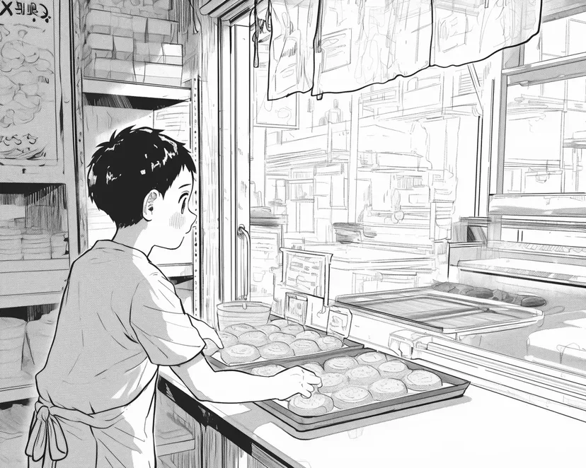 Dibujo de Niño en la Panadería para colorear