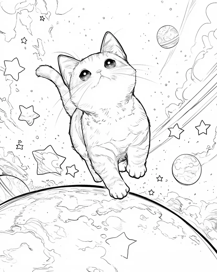 太空旅行的小猫涂色页