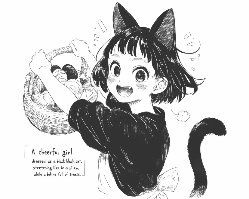 黒猫の少女の塗り絵