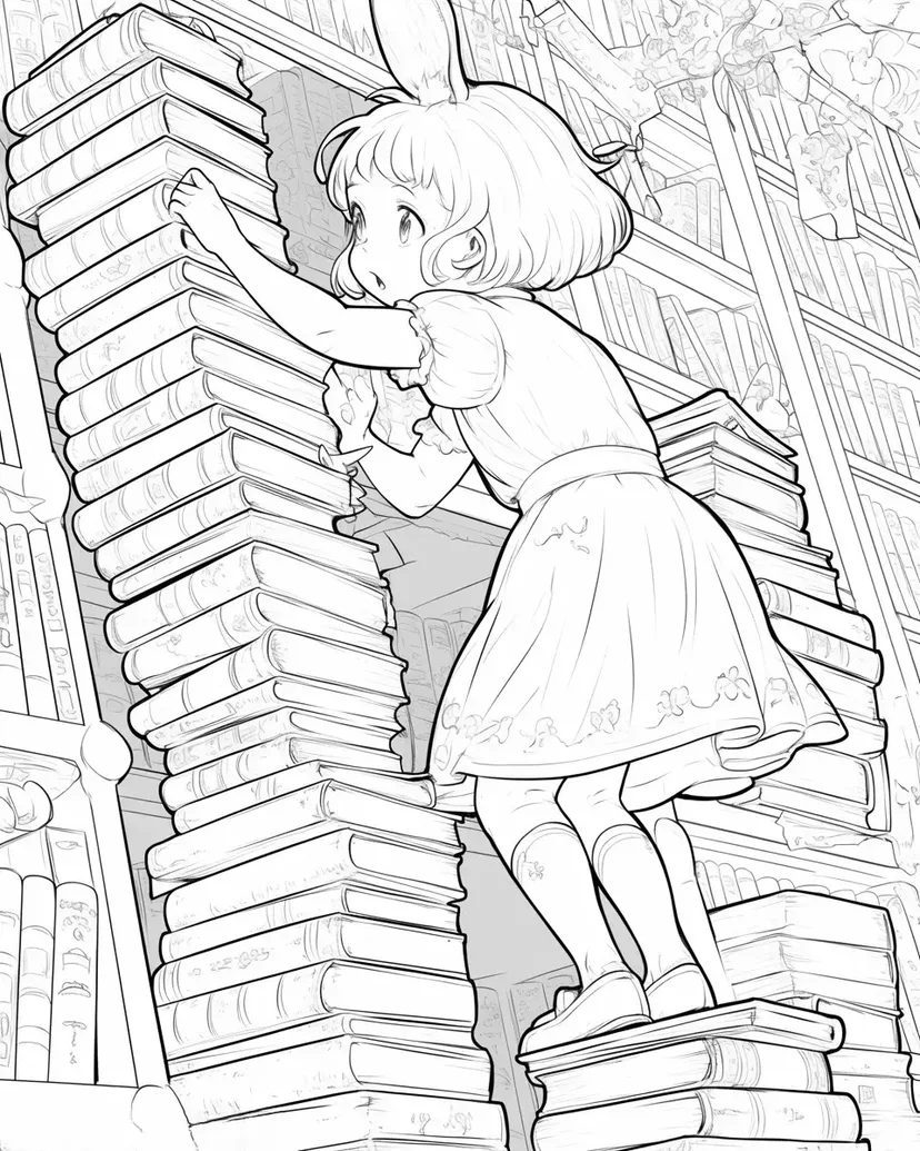 爬书塔的女孩涂色页