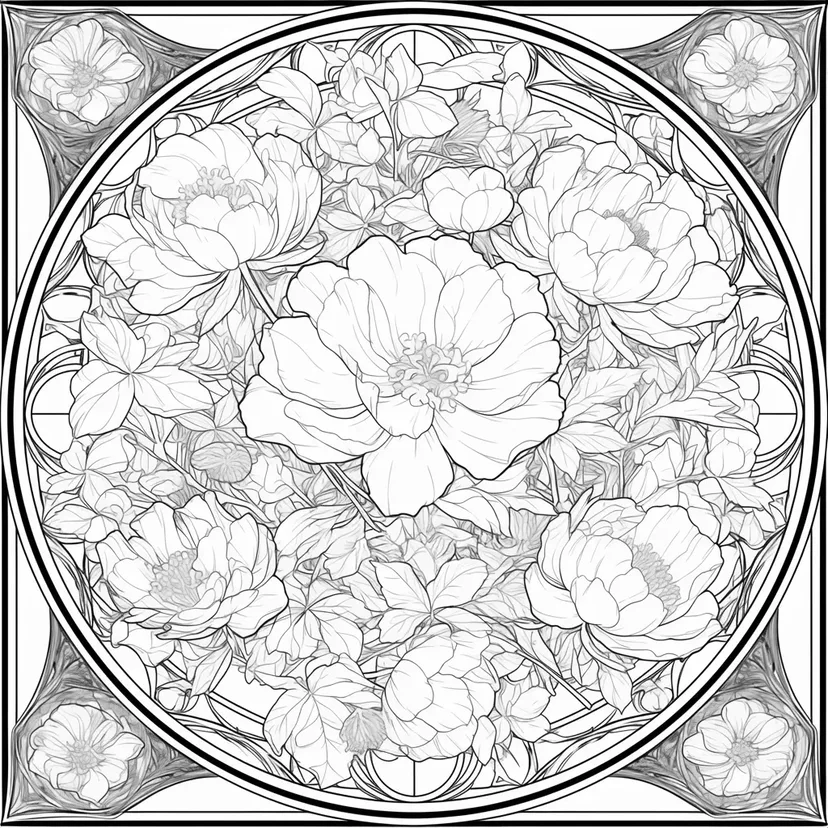 Floral Stained Glass coloring page