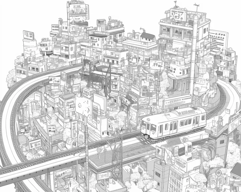 Dibujo de Paisaje Urbano Futurista para colorear