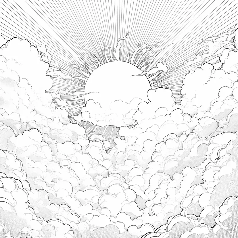 雲海からの日の出の塗り絵