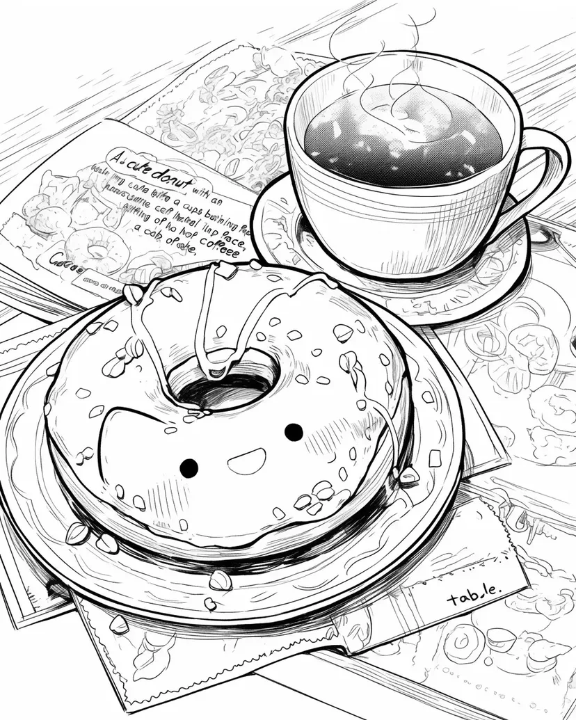 ドーナツとティータイムの塗り絵