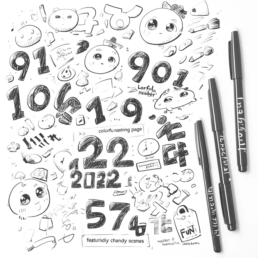 Dibujo de Números Divertidos y Garabatos para colorear
