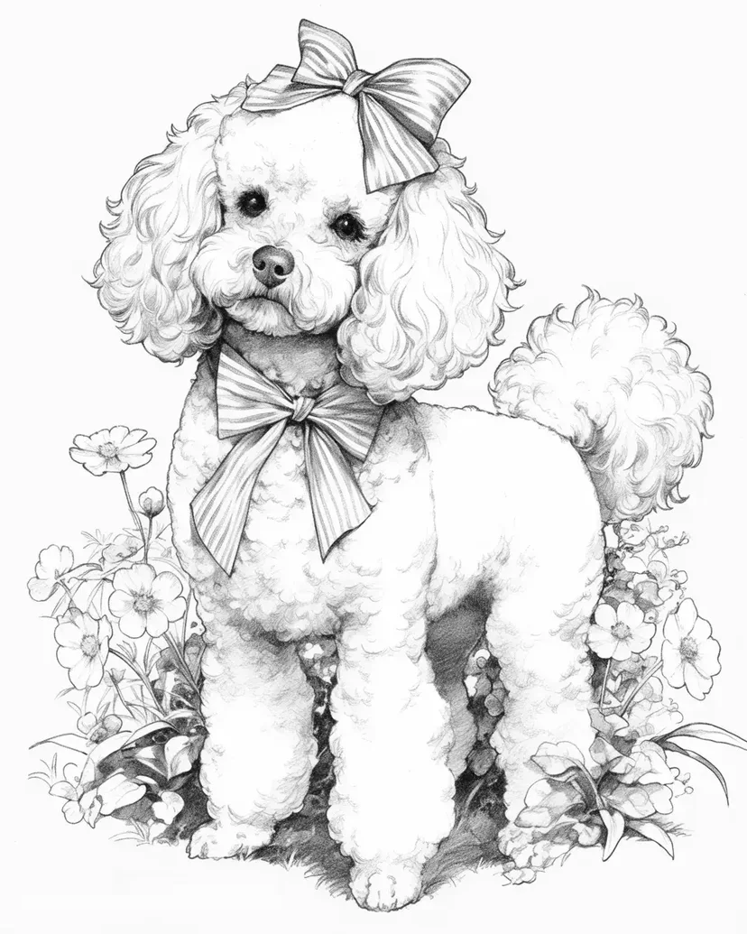 Dibujo de Caniche con Lazo para colorear