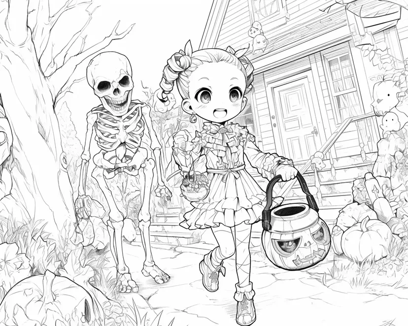 ハロウィンの冒険の塗り絵