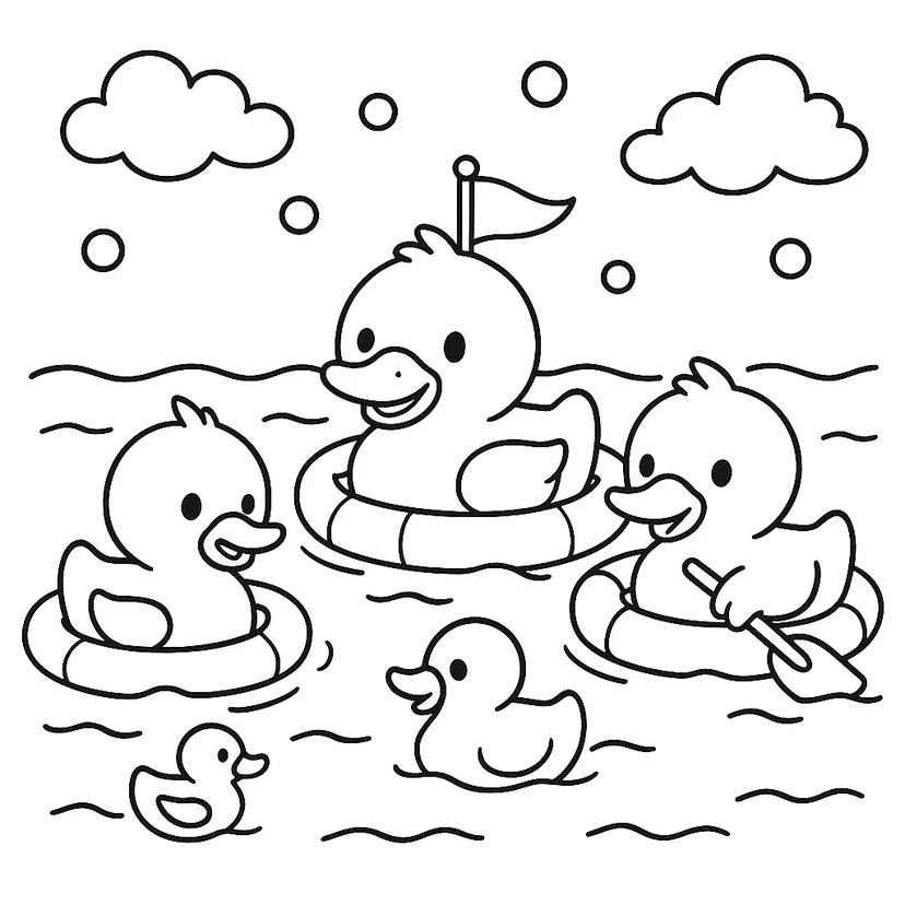 Dibujo de Diversión Acuática con Patos para colorear
