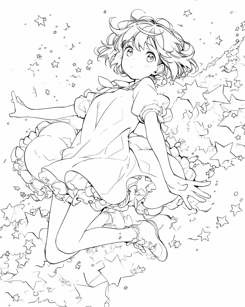 在星星中舞动的女孩涂色页