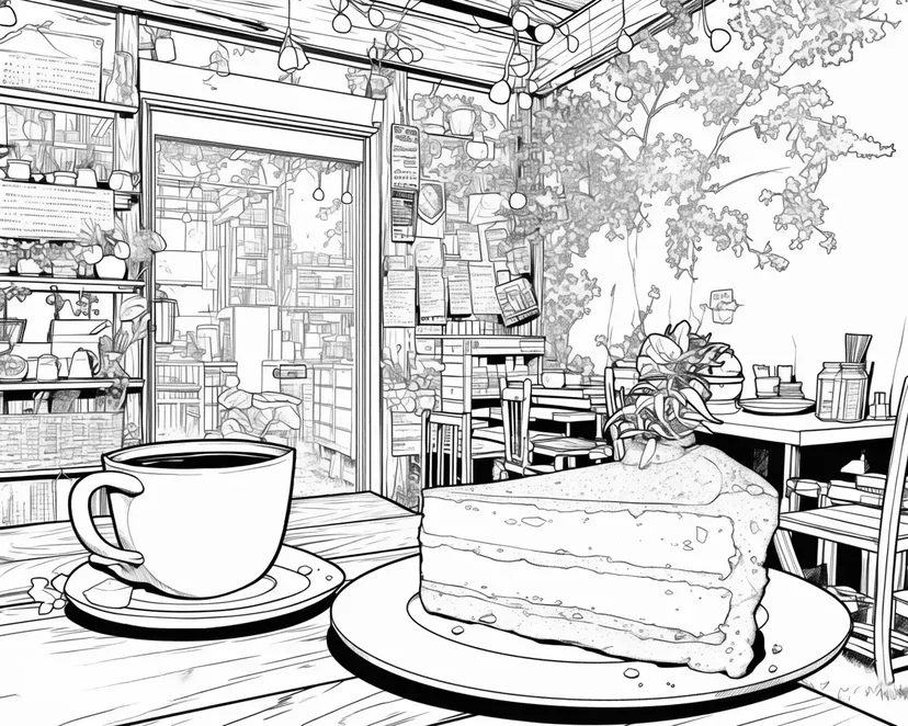 Dibujo de Un Momento Acogedor en el Café para colorear