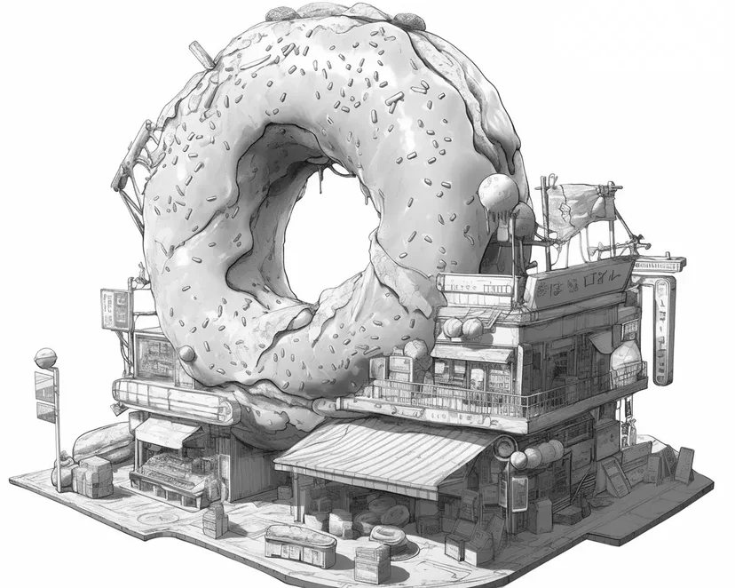Desenho de Cidade do Donut Gigante para colorir