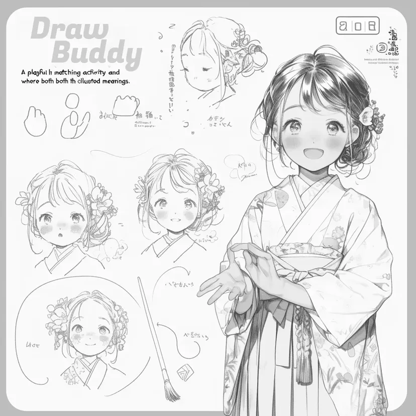 Dibujo de Chica en Kimono Sonriente para colorear