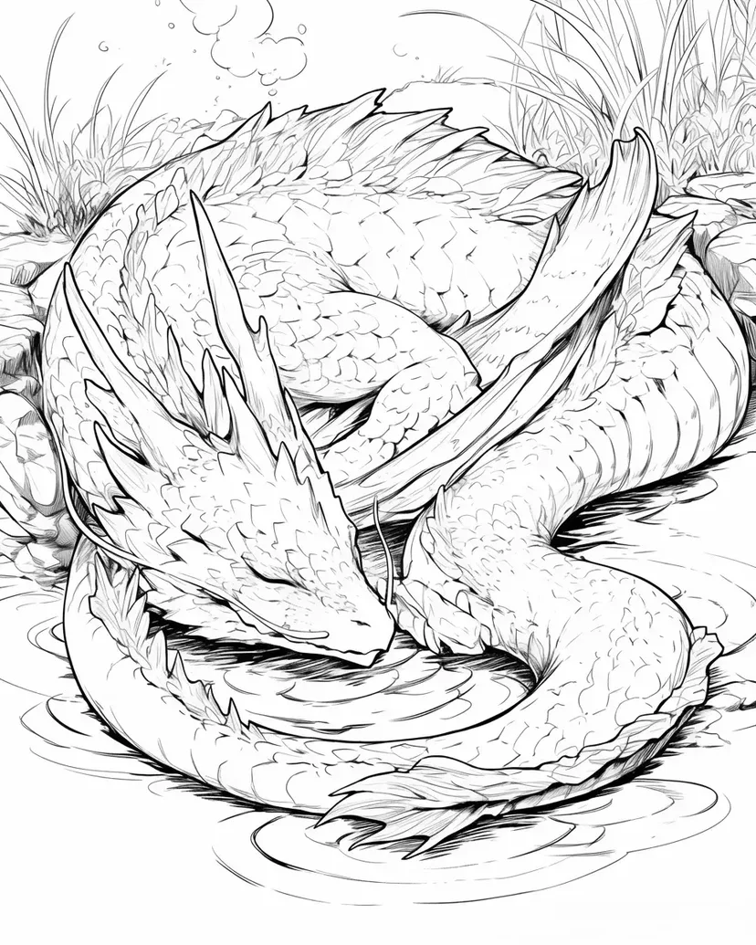 Gambar mewarnai Naga Legendaris Tidur