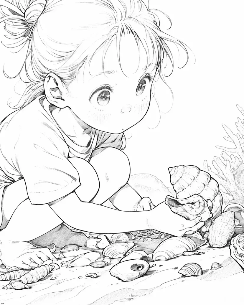 Gambar mewarnai Penjelajah Kecil di Tepi Laut