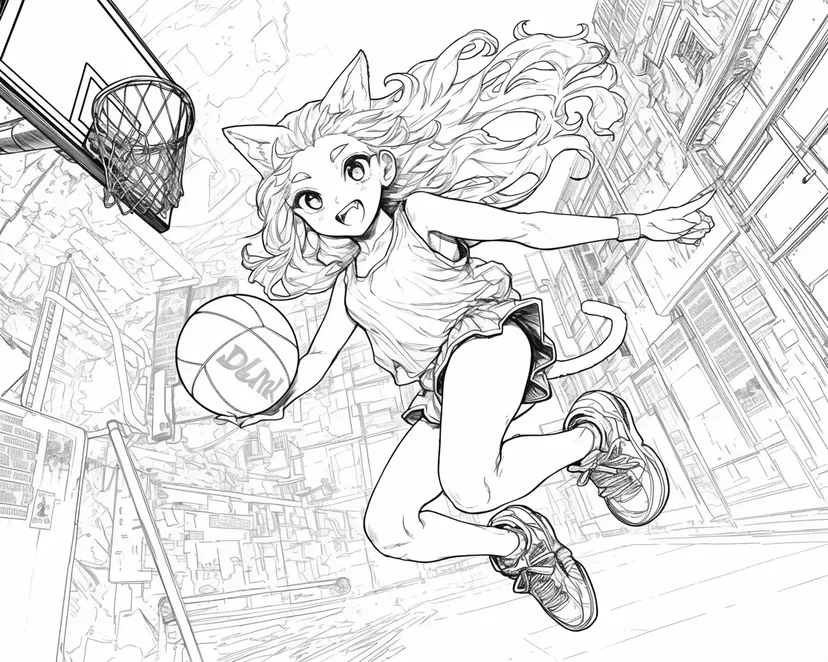 Desenho de Jogadora de Basquete com Orelhas de Gato para colorir