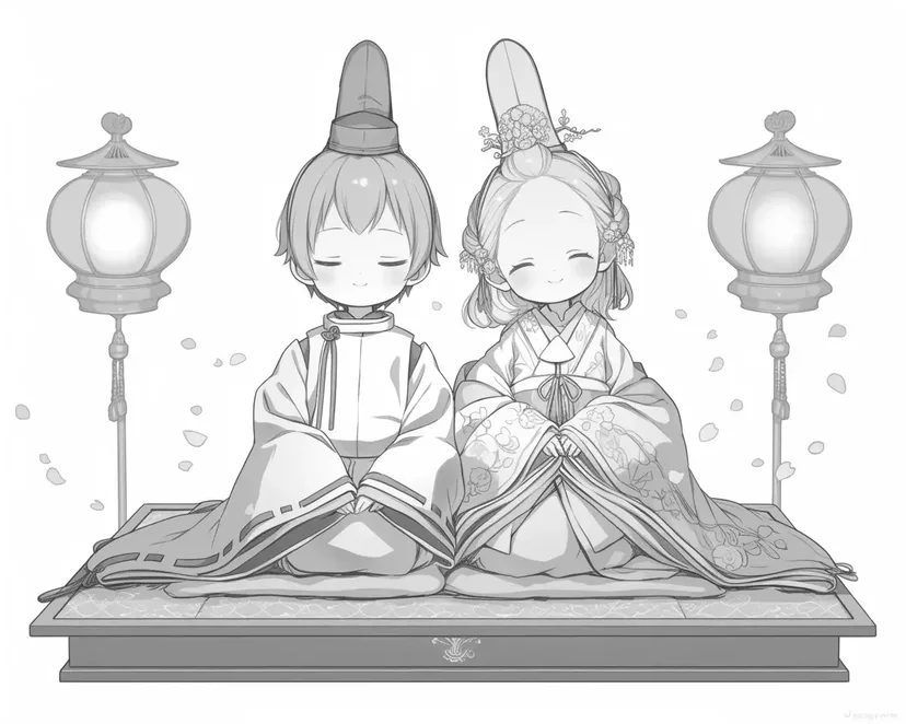 Coloriage Poupées Hina Japonaises Traditionnelles