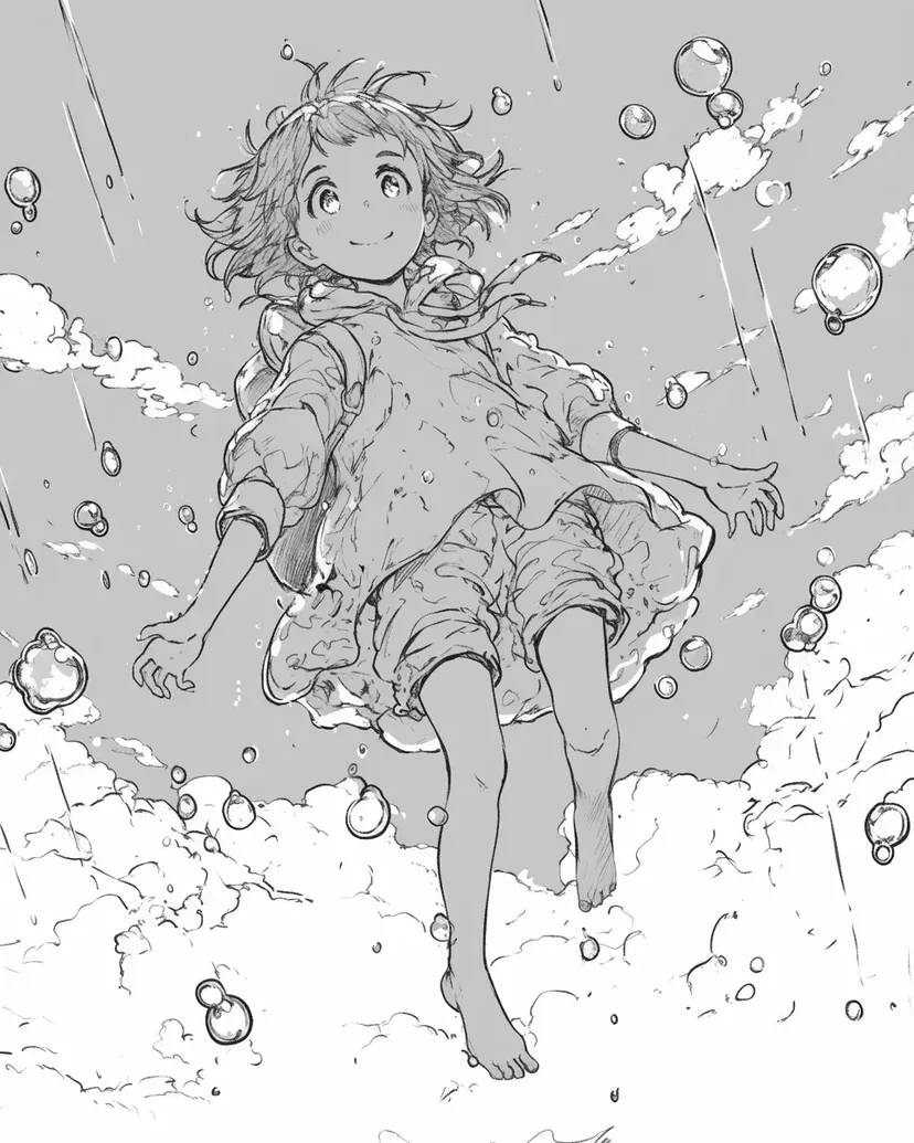 Coloriage Fille Flottant dans le Ciel