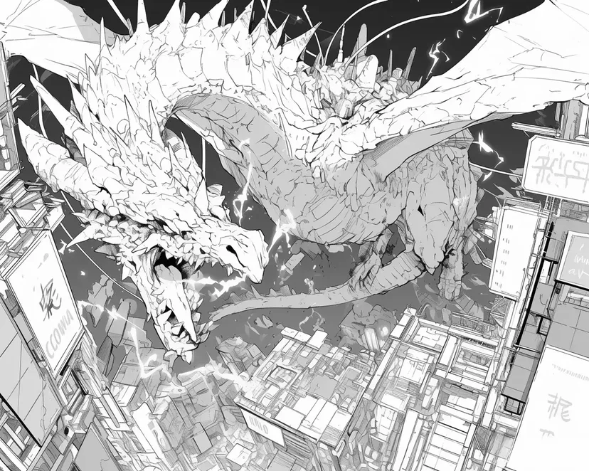Desenho de Dragão Gigante na Cidade para colorir