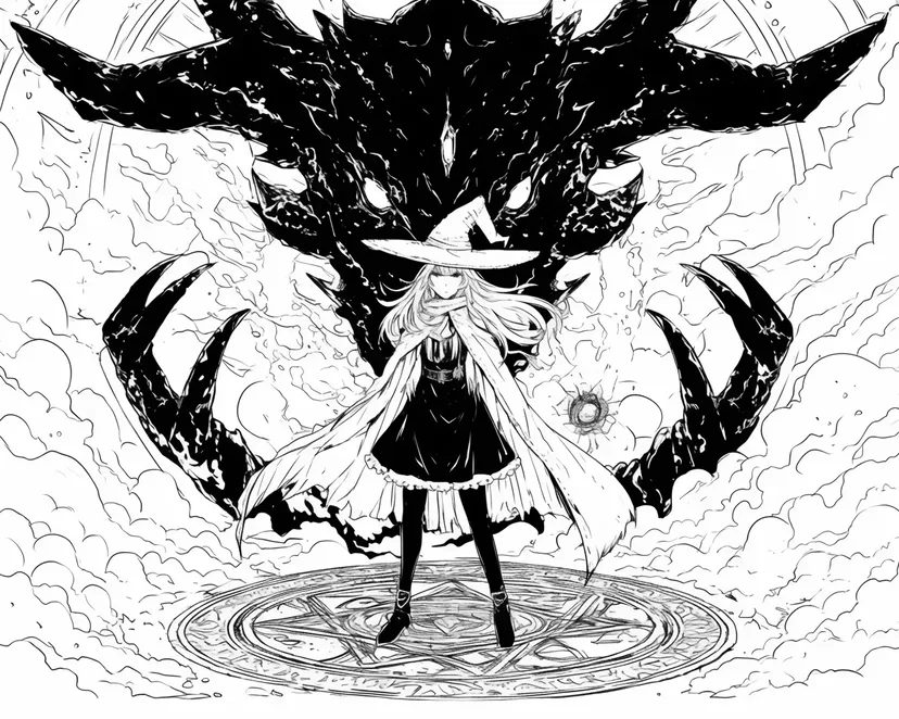 魔女と召喚された影の塗り絵