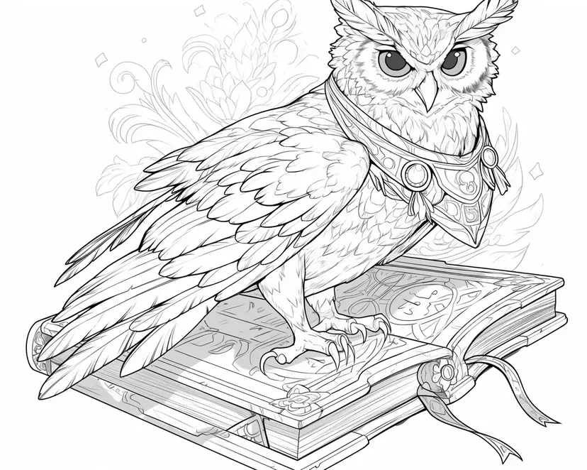 Dibujo de Búho sobre un Libro Mágico para colorear