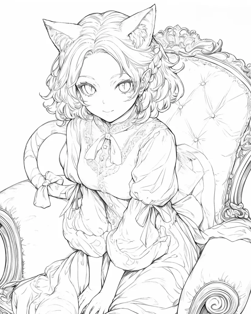Dibujo de Chica Graciosa con Orejas de Gato para colorear