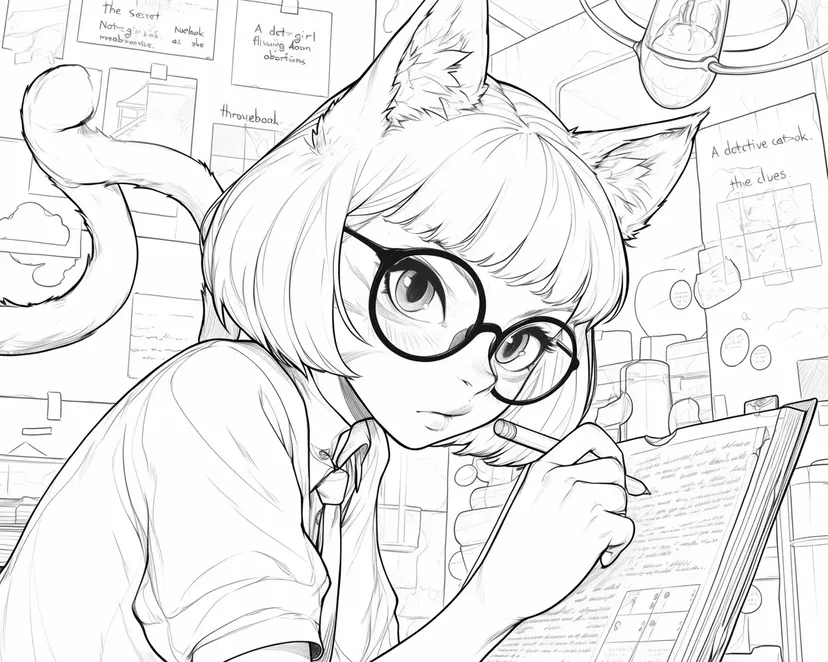 Dibujo de Chica Detective con Orejas de Gato para colorear