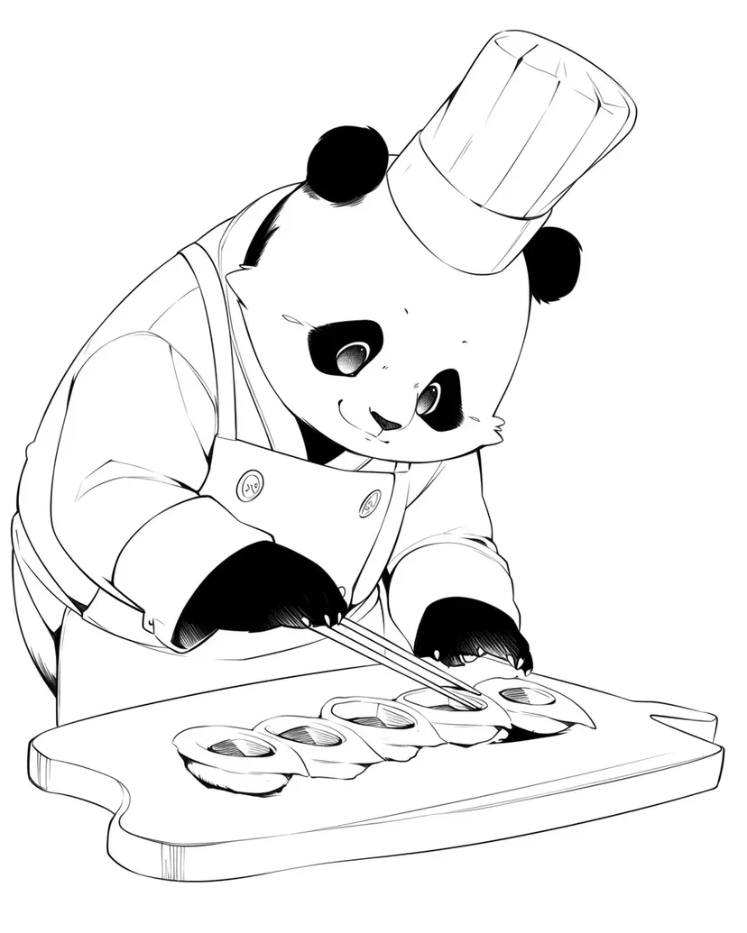 料理するパンダシェフの塗り絵
