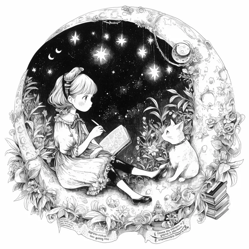 Little Writer Under the Starry Sky coloring page