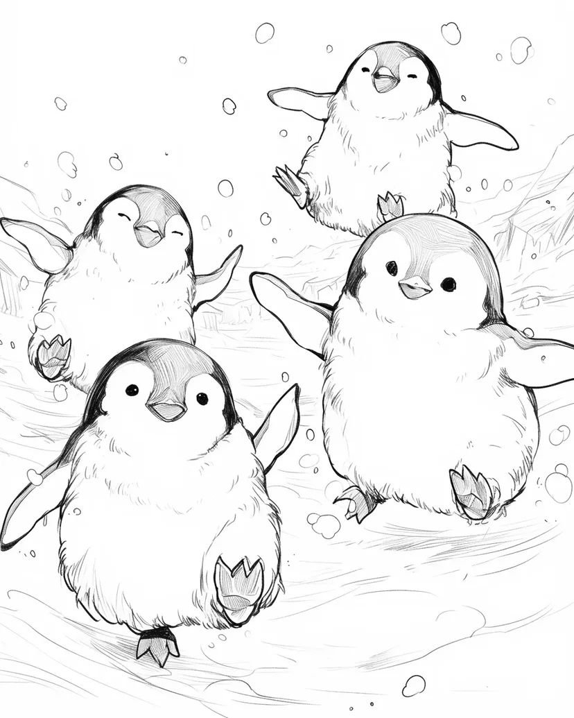ペンギンの楽しい冒険の塗り絵