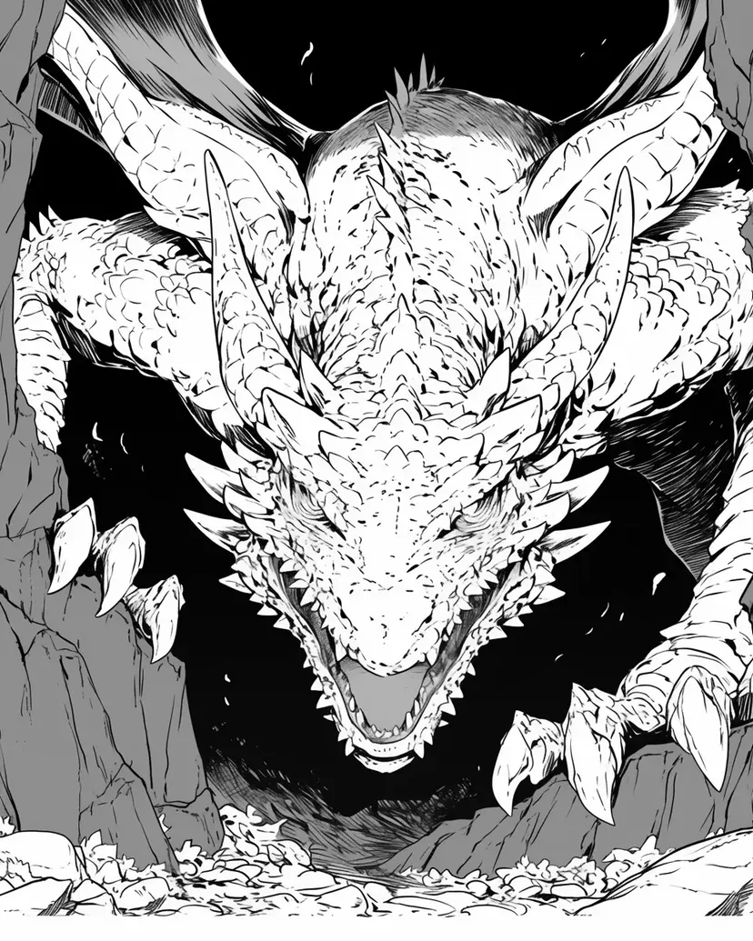 Gambar mewarnai Naga Mengerikan di Gua