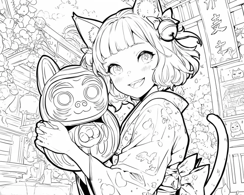 Dibujo de Chica del Gato de la Suerte para colorear