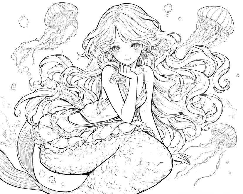 海中の美しい人魚の塗り絵