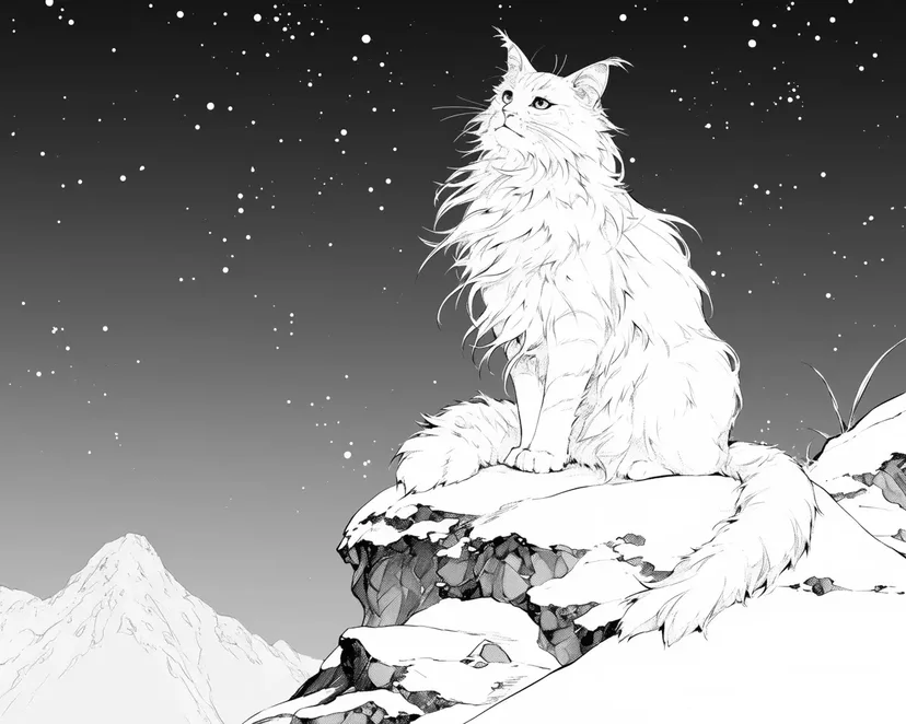 Dibujo de Un Gato del Norte Mirando las Estrellas para colorear