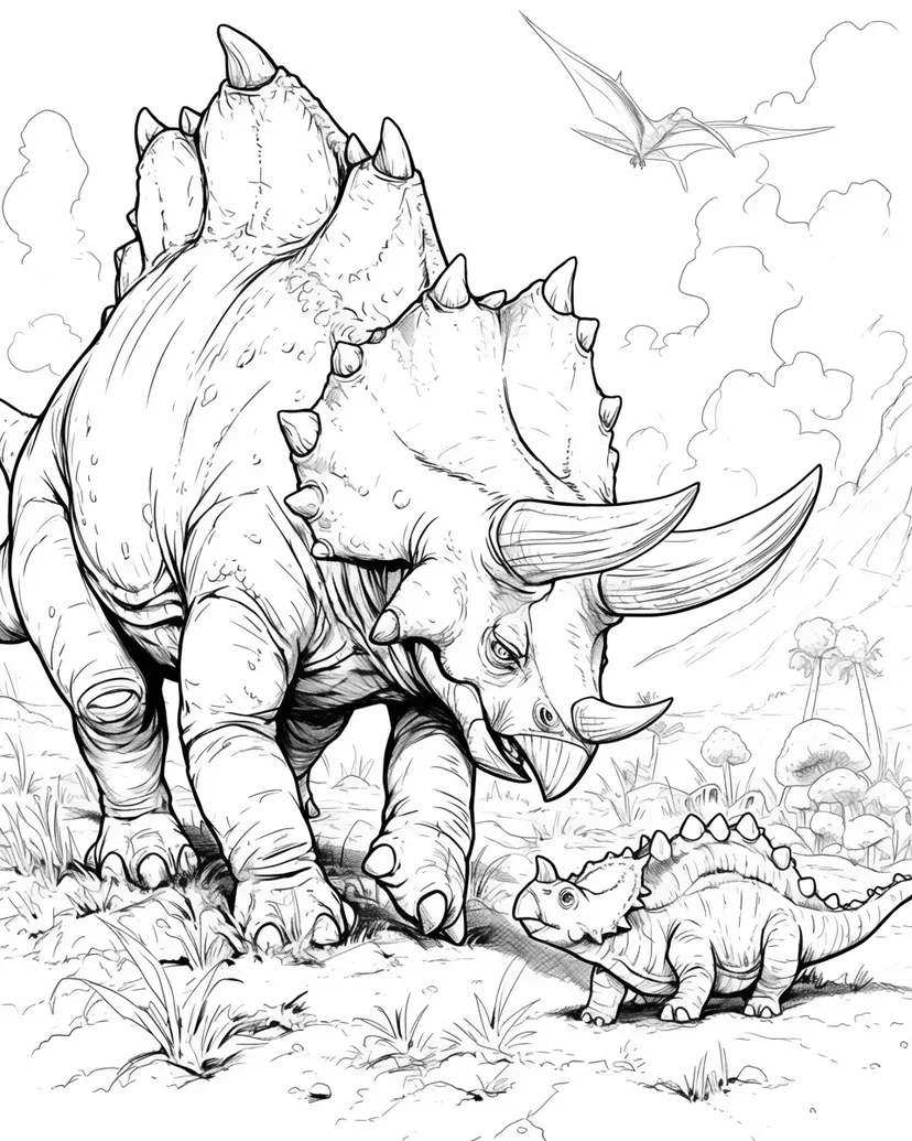 恐竜の親子の塗り絵