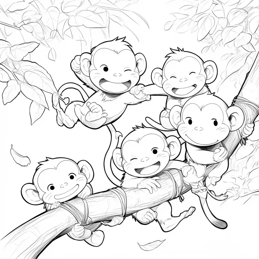 Dibujo de Monitos Juguetones en la Selva para colorear